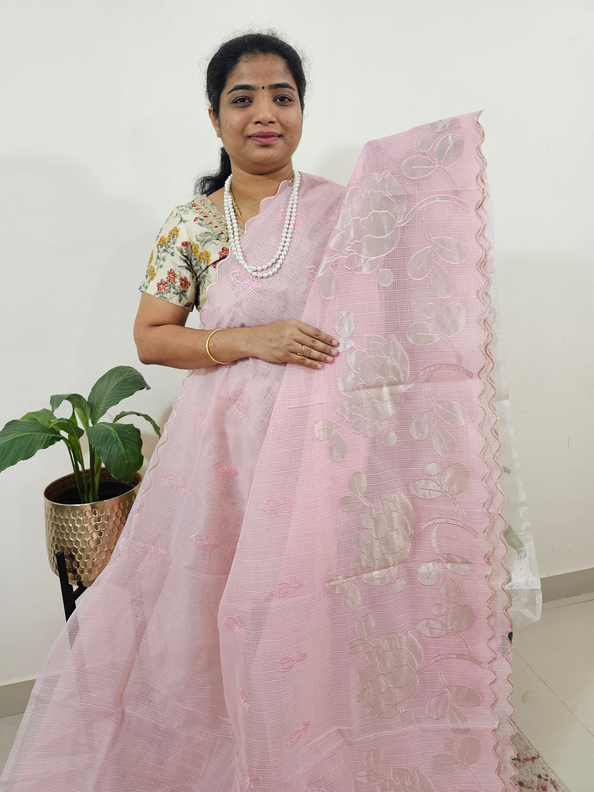 Premium Kota Designer Saree with Classy Patch Work - Pink