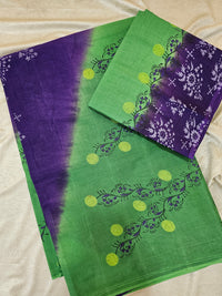 Pure Cotton with Hand Block Prints - Purple with Green