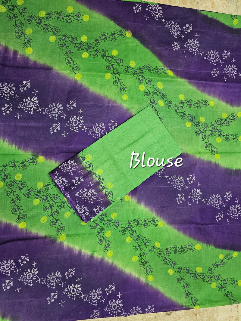 Pure Cotton with Hand Block Prints - Purple with Green