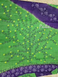 Pure Cotton with Hand Block Prints - Purple with Green