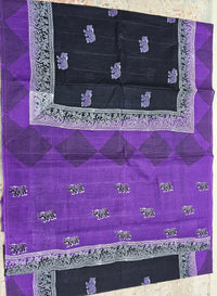 Pure Cotton with Hand Block Prints - Black with Purple