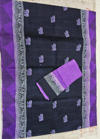 Pure Cotton with Hand Block Prints - Black with Purple