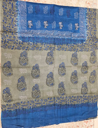 Pure Cotton with Hand Block Prints - Blue with Grey
