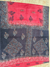 Pure Cotton with Hand Block Prints - Dark Pink with Grey