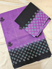 Pure Cotton with Hand Block Prints - Purple with Black