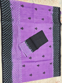 Pure Cotton with Hand Block Prints - Purple with Black