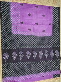 Pure Cotton with Hand Block Prints - Purple with Black
