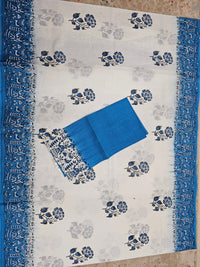 Pure Cotton with Hand Block Prints - White with Blue