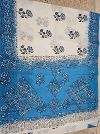 Pure Cotton with Hand Block Prints - White with Blue