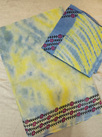 Pure Cotton with Hand Block Prints -Lime Yellow with Grey