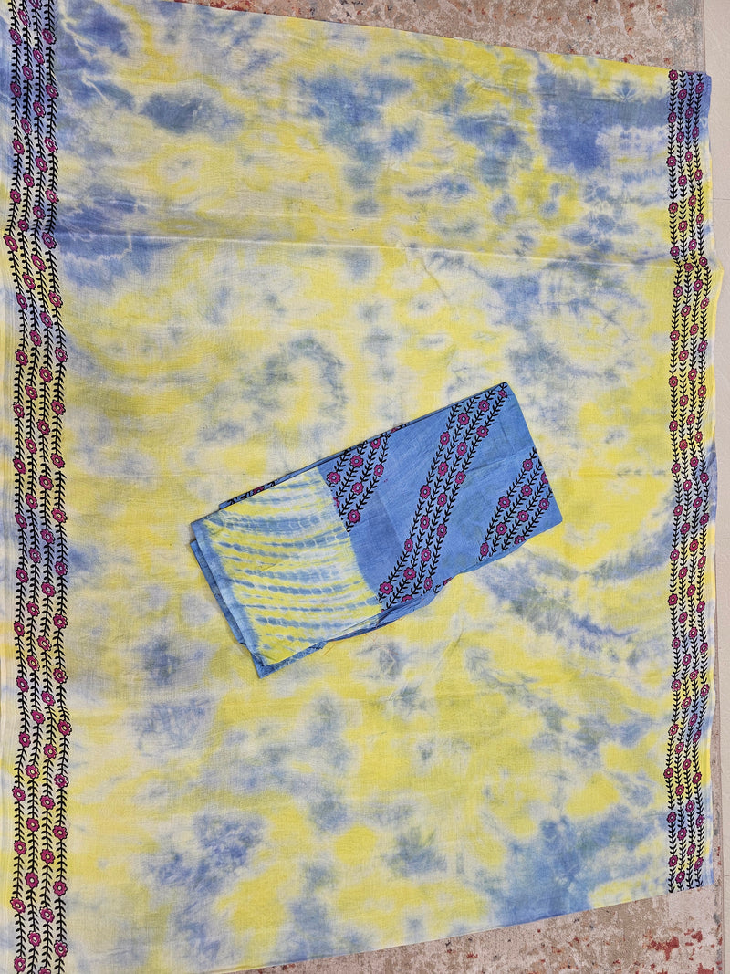 Pure Cotton with Hand Block Prints -Lime Yellow with Grey