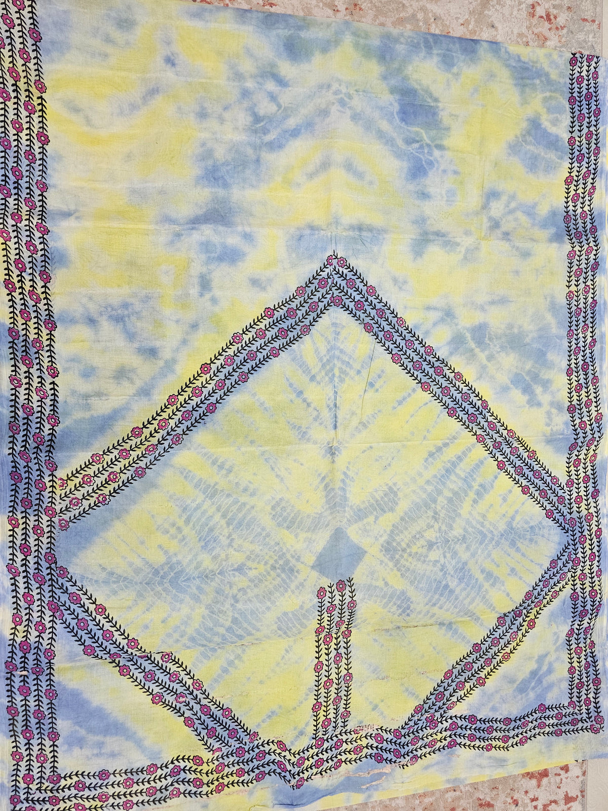 Pure Cotton with Hand Block Prints -Lime Yellow with Grey