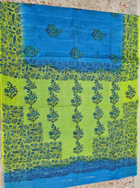 Pure Cotton with Hand Block Prints - Blue with Green