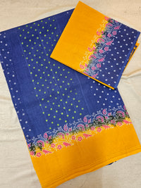 Pure Cotton with Hand Block Prints - Blue with  Yellow