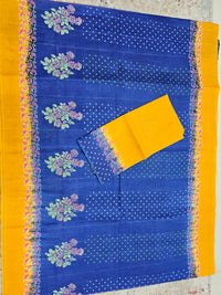 Pure Cotton with Hand Block Prints - Blue with  Yellow