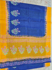 Pure Cotton with Hand Block Prints - Blue with  Yellow