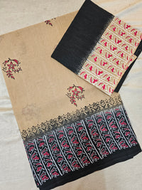 Pure Cotton with Hand Block Prints - Dark Beige with Black