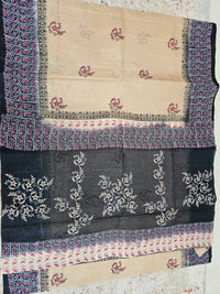 Pure Cotton with Hand Block Prints - Dark Beige with Black