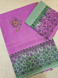 Pure Cotton with Hand Block Prints - Lavender with Pista Green