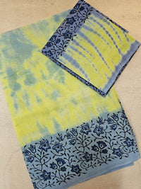 Pure Cotton with Hand Block Prints - Lime Green with Grey
