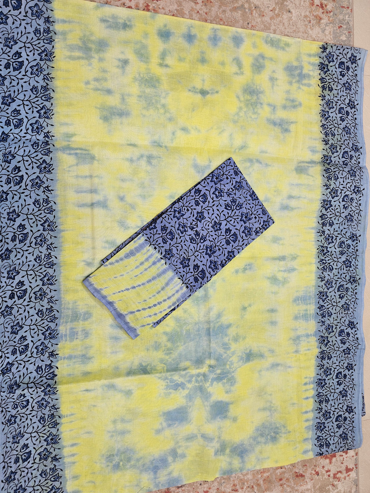 Pure Cotton with Hand Block Prints - Lime Green with Grey