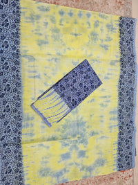 Pure Cotton with Hand Block Prints - Lime Green with Grey