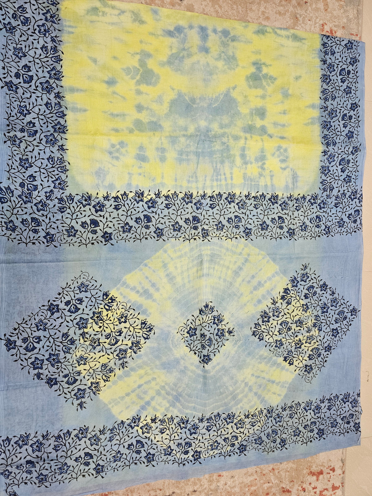 Pure Cotton with Hand Block Prints - Lime Green with Grey