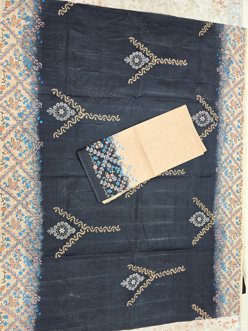 Pure Cotton with Hand Block Prints - Black with Beige