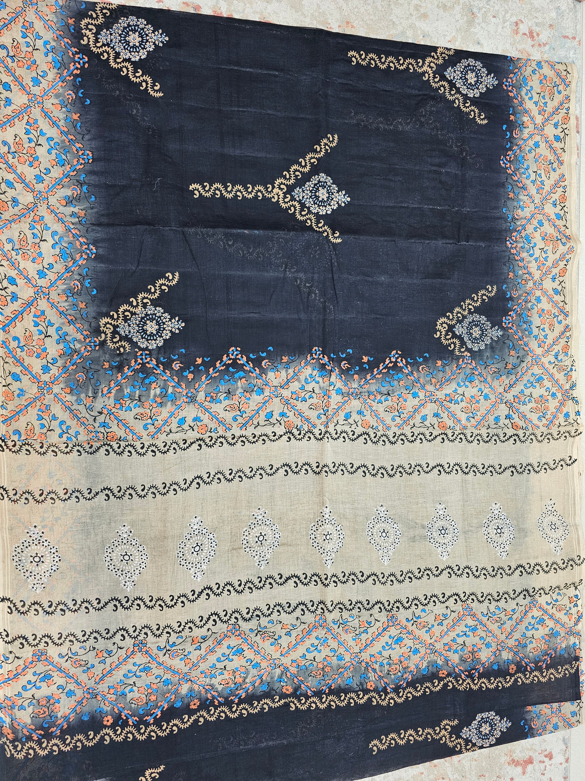 Pure Cotton with Hand Block Prints - Black with Beige