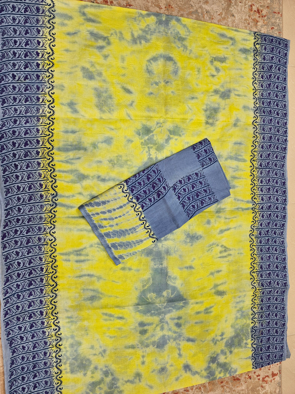 Pure Cotton with Hand Block Prints - Lime Yellow with Grey