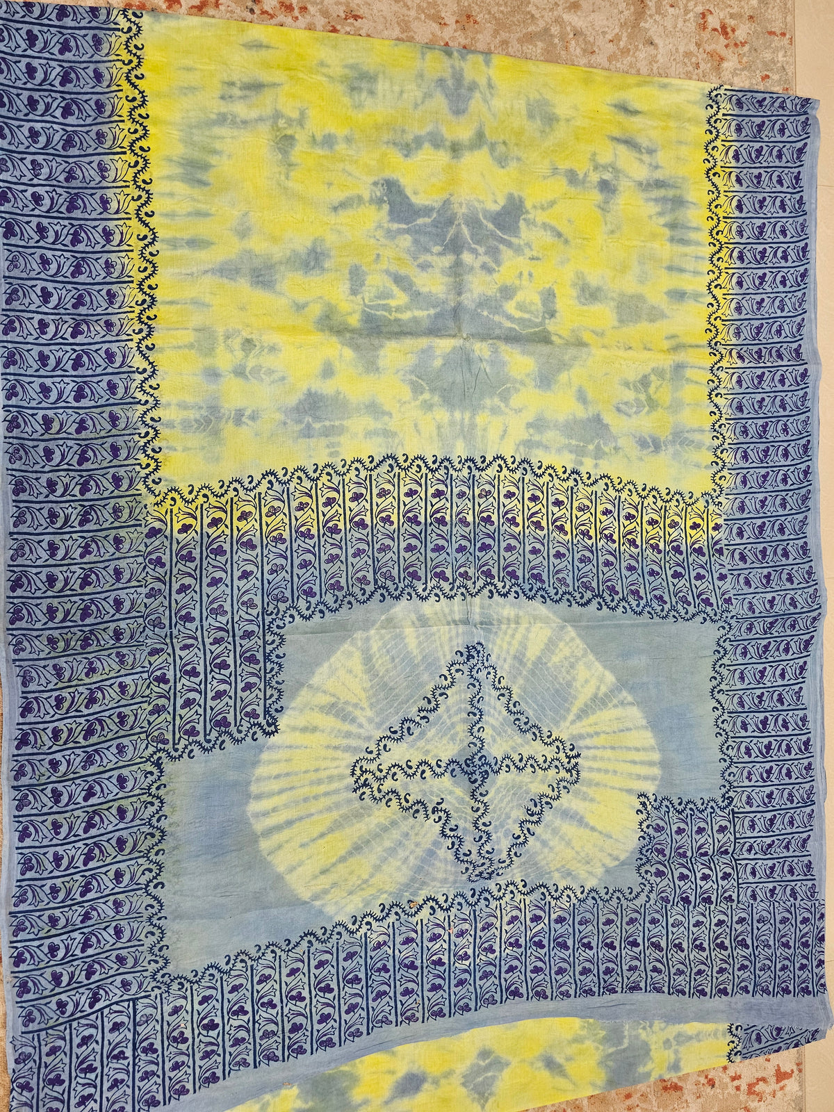 Pure Cotton with Hand Block Prints - Lime Yellow with Grey