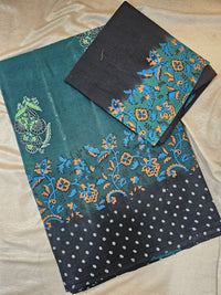 Pure Cotton with Hand Block Prints - Green with Black