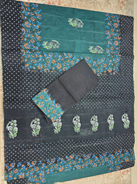 Pure Cotton with Hand Block Prints - Green with Black
