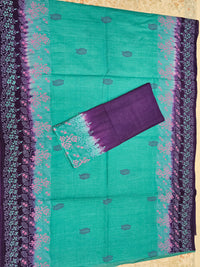 Pure Cotton with Hand Block Prints - Sea Green with Purple