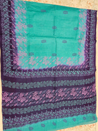 Pure Cotton with Hand Block Prints - Sea Green with Purple
