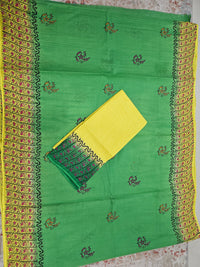 Pure Cotton with Hand Block Prints - Green with Yellow