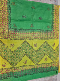 Pure Cotton with Hand Block Prints - Green with Yellow