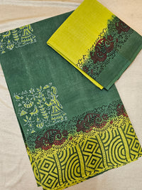 Pure Cotton with Hand Block Prints - Green with Lime Green