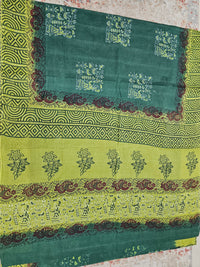 Pure Cotton with Hand Block Prints - Green with Lime Green