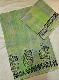Pure Cotton with Hand Block Prints - Green with Black