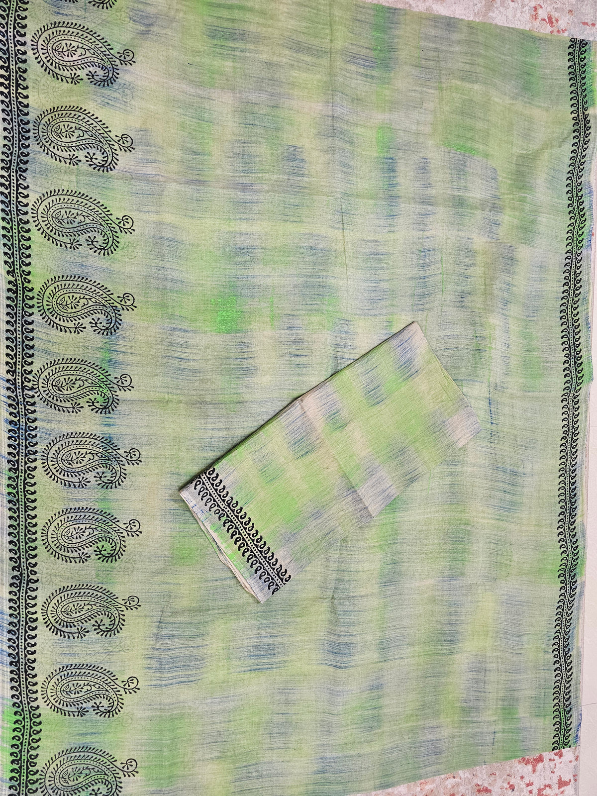 Pure Cotton with Hand Block Prints - Green with Black