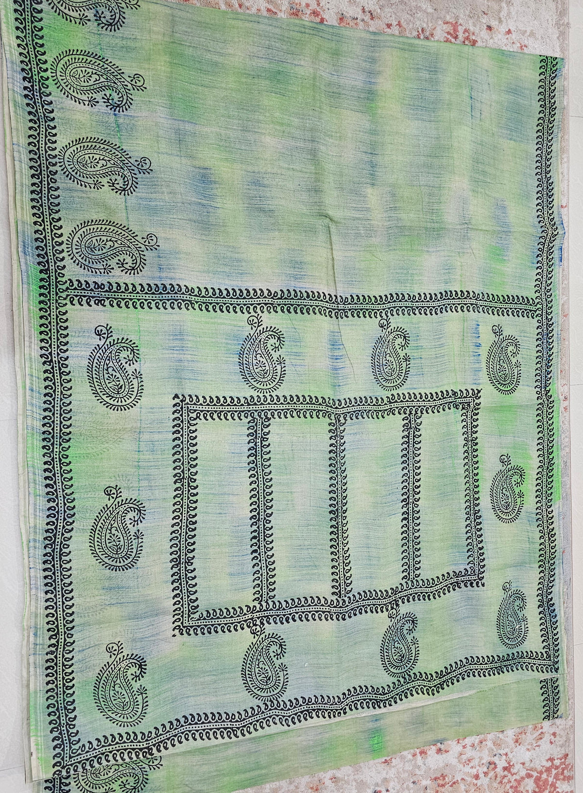 Pure Cotton with Hand Block Prints - Green with Black