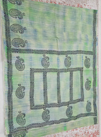 Pure Cotton with Hand Block Prints - Green with Black