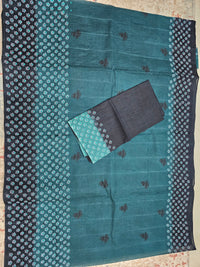Pure Cotton with Hand Block Prints -Peacock Green with Black
