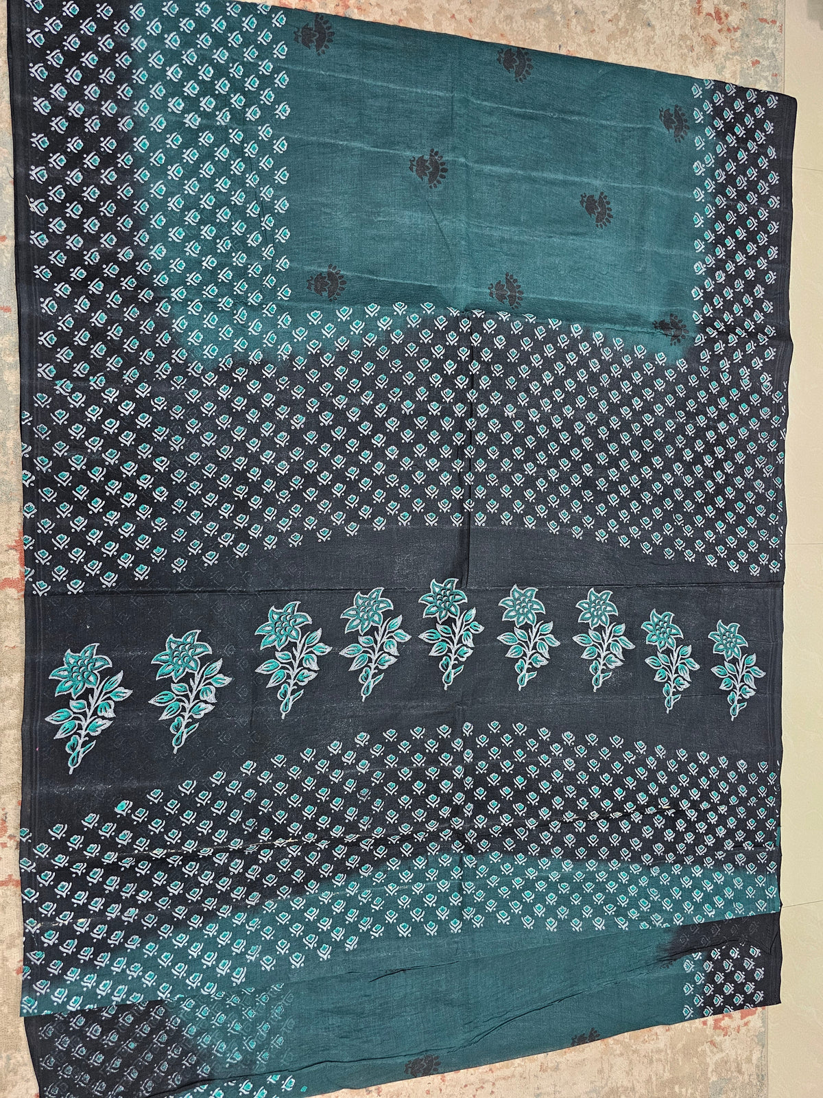 Pure Cotton with Hand Block Prints -Peacock Green with Black