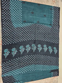 Pure Cotton with Hand Block Prints -Peacock Green with Black