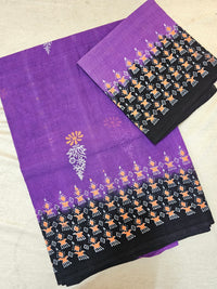 Pure Cotton with Hand Block Prints - Purple with Black