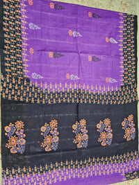 Pure Cotton with Hand Block Prints - Purple with Black