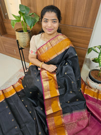 Classical Kanjivaram Pattern Pure Handloom Soft Silk Saree - Black with Maroon