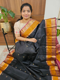 Classical Kanjivaram Pattern Pure Handloom Soft Silk Saree - Black with Maroon